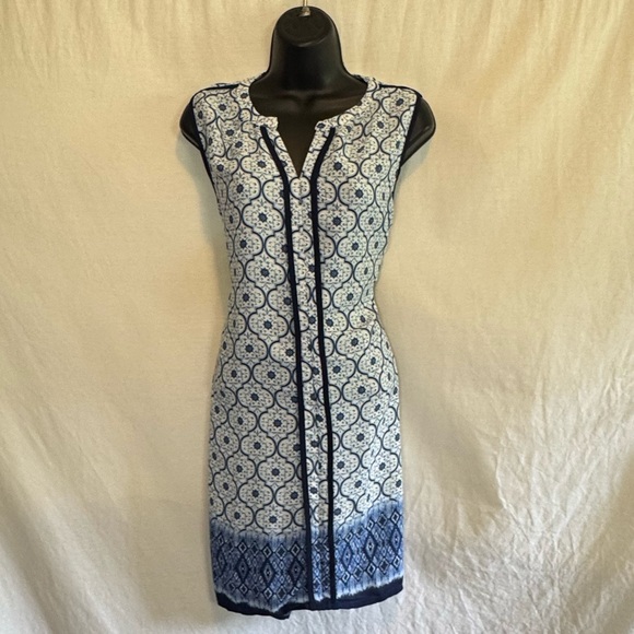 E-198 Naïf Blue &‎ White Sleeveless Summer MIDI Dress Size LP - Picture 1 of 12